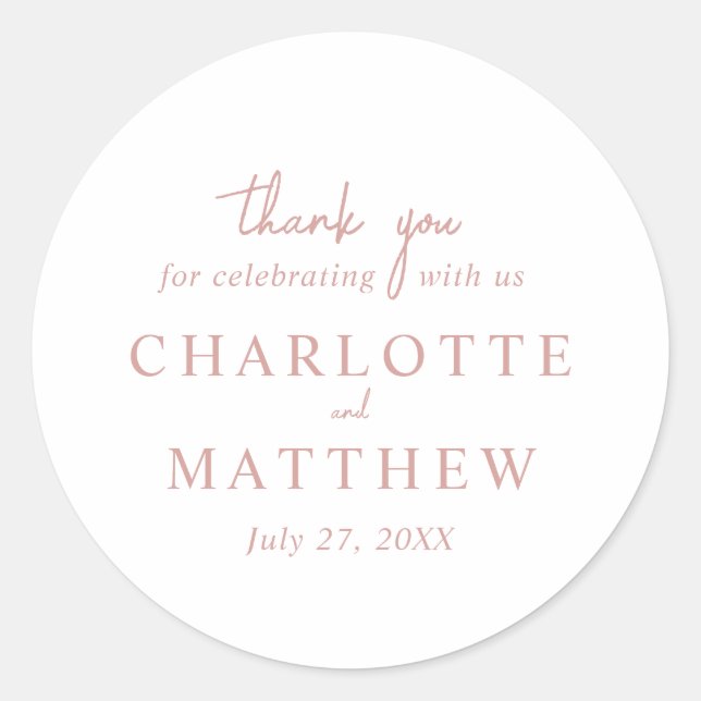 Dusty Rose Script Thank You Wedding Sticker (Front)