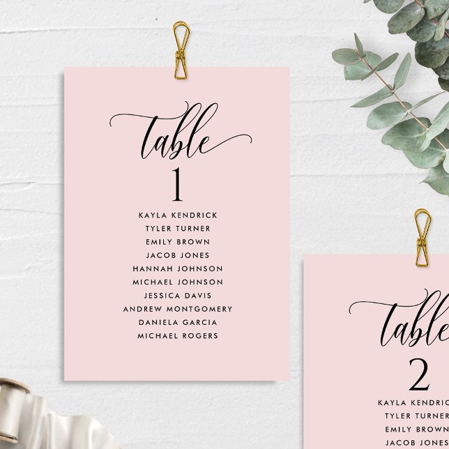 Dusty Rose Seating Plan Cards with Guest Names  (Creator Uploaded)