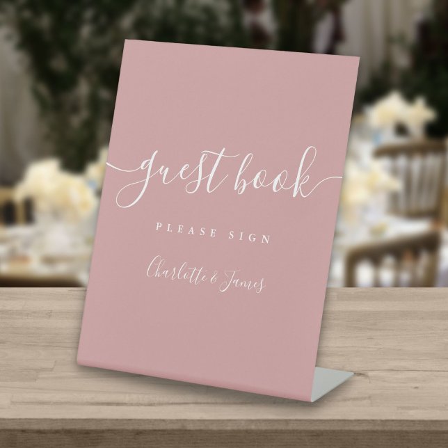 Dusty Rose Signature Script Guest Book Pedestal Sign (Creator Uploaded)