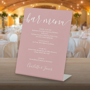 Dusty Rose Signature Script Wedding Bar Menu Pedestal Sign