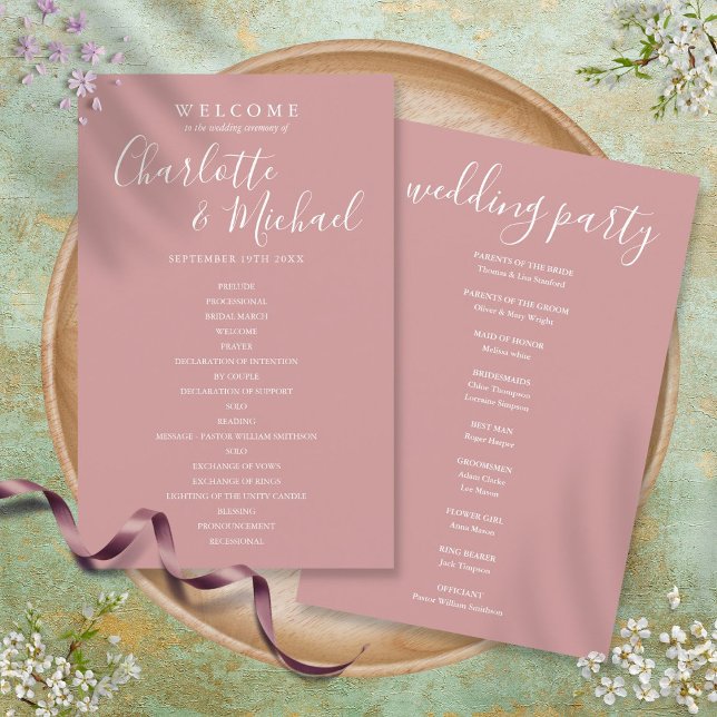 Dusty Rose Signature Script Wedding Program (Creator Uploaded)