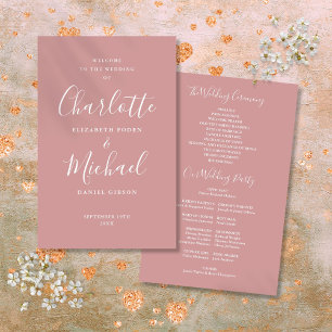 Dusty Rose Signature Script Wedding Programme