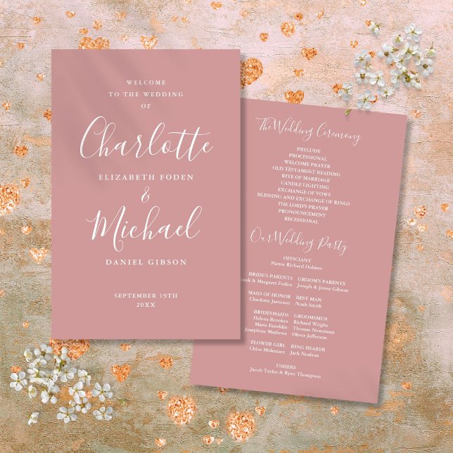 Dusty Rose Signature Script Wedding Programme (Dusty Rose Signature Script Wedding Program)