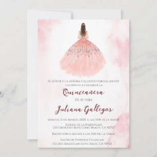 Dusty rose silhouette Quinceanera invitation