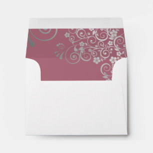 Dusty Rose & Silver Inside Flap White Wedding RSVP Envelope