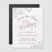 Dusty Rose & Silver Save the Date White Magnet