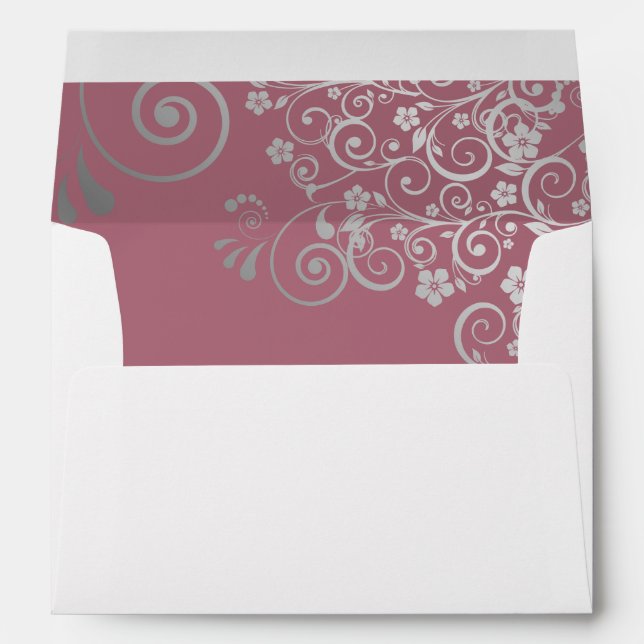 Dusty Rose Simple Elegant Filigree Wedding Envelope (Back (Bottom))