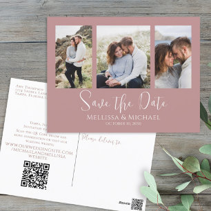 Dusty Rose Simple Minimalist Photo Collage QR Code Postcard