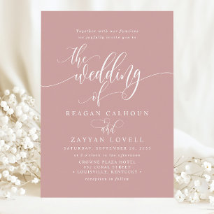 Dusty Rose Simple Modern Script Wedding Invitation