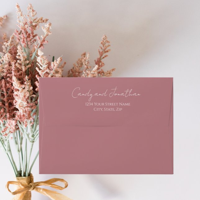 Dusty Rose Simple Style Modern Script Wedding Envelope (In Situ Flowers)
