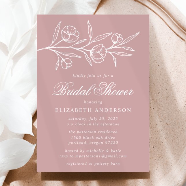 Dusty Rose Sketched Floral Bridal Shower Invitation (Creator Uploaded)