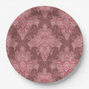 Dusty Rose Soft Pink Burgundy Elegant Damask Paper Plate