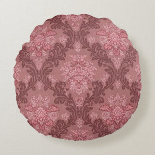 Dusty Rose Soft Pink Burgundy Elegant Damask Round Pillow