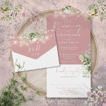 Dusty Rose String Lights Greenery Monogram Wedding All In One Invitation<br><div class="desc">All in one dusty rose wedding invitation featuring pretty string lights,  floral greenery and elegant typography. The invitation includes a perforated RSVP card that can be individually addressed or left blank for you to handwrite your guest's address details. Designed by Thisisnotme©</div>