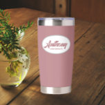 Dusty Rose Stylized Wedding Groomsman Name Insulated Tumbler<br><div class="desc">Gift your wedding groomsman with this trendy and personalized,  stainless steel,  thermal tumbler with his name in stylized script in a white oval design. Background colour and script is dusty rose. Personalize your thermal tumbler by editing and replacing groomsman's name with desired name.</div>