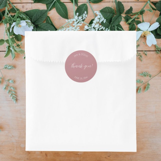 Dusty Rose Stylized Wedding Thank You Classic Round Sticker (In Situ Wedding)