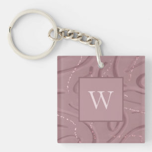 Dusty Rose Swirls and Spatters Monogram Keychain