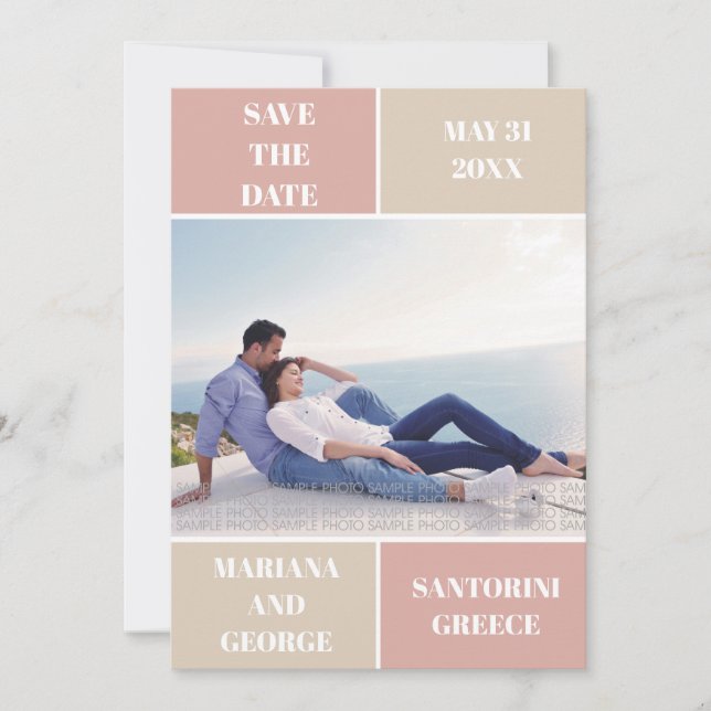 Dusty rose taupe colour block wedding Save the Dat Save The Date (Front)