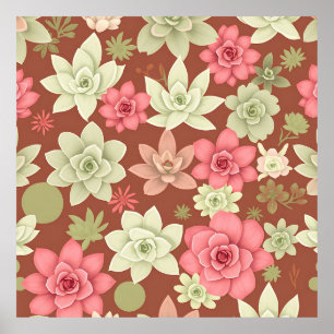 Dusty Rose Terracotta Succulent Echeveria Floral Poster