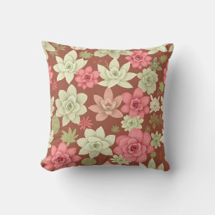 Dusty Rose Terracotta Succulent Echeveria Floral Throw Pillow
