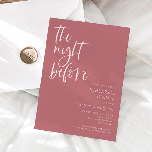 Dusty Rose The Night Before Rehearsal Dinner Invitation (Creator Uploaded)