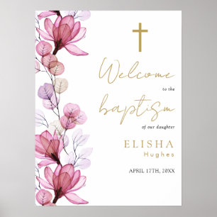 Dusty Rose Transparent Floral Baptism Affiche de b