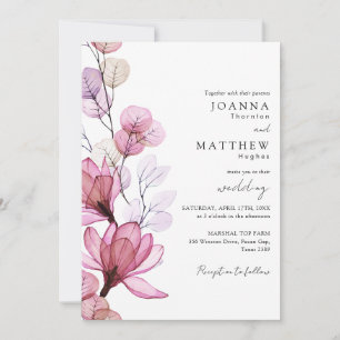 Dusty Rose Transparent Floral QR Code Wedding Invitation