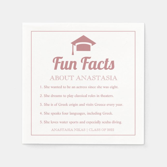 Dusty rose typography Fun Facts graduation cap  Napkin (Front)