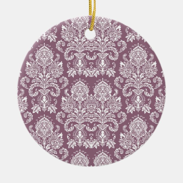 Dusty Rose Victorian Damask Ceramic Ornament (Front)
