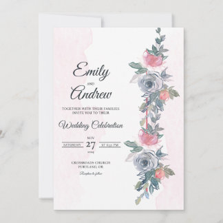 Dusty Rose Vine Elegant Floral Watercolor Wedding Invitation