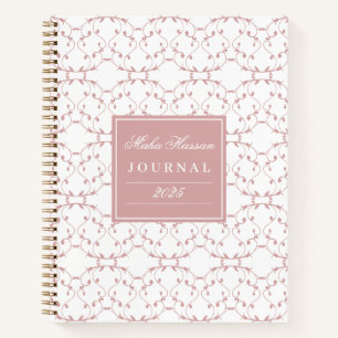 Dusty Rose Vine Pattern Journal   Custom Name