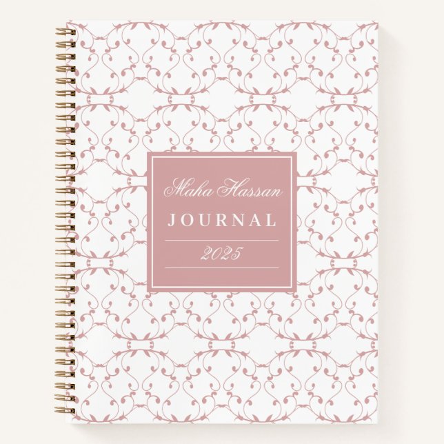 Dusty Rose Vine Pattern Journal | Custom Name (Front)