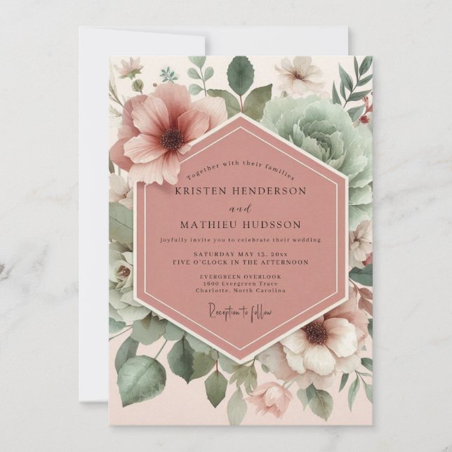 Dusty Rose Vintage Bloom Wedding Invitation (Front)