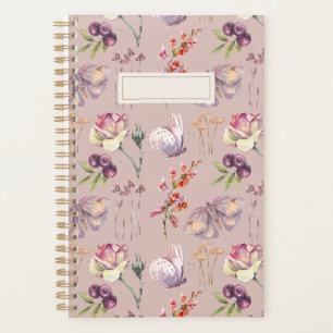 Dusty Rose Vintage Botanical Mushroom Butterfly Planner
