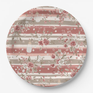 Dusty Rose Vintage Floral Baby Girl Paper Plate