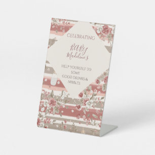 Dusty Rose Vintage Floral Baby Girl Shower Pedestal Sign