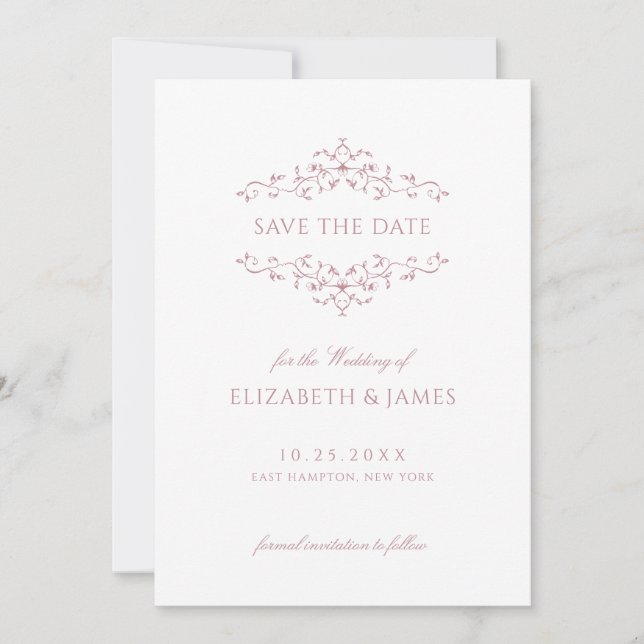 Dusty Rose Vintage Floral  Save The Date (Front)
