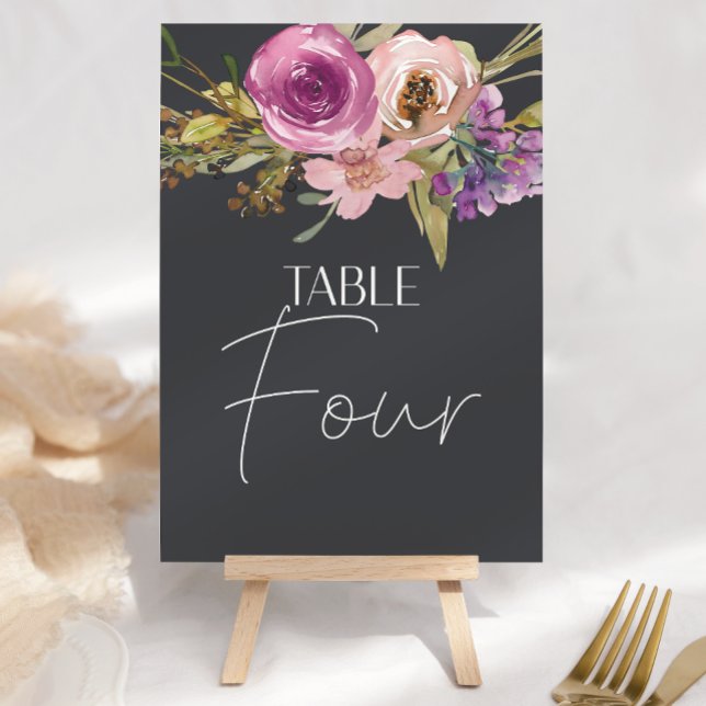 Dusty rose violet Mariage floral Numéro de table (Créateur téléchargé)