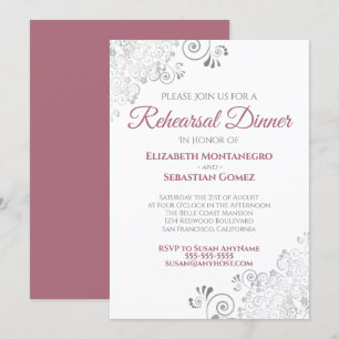 Dusty Rose w/ Grey Curls Wedding Rehearsal Dinner Invitation