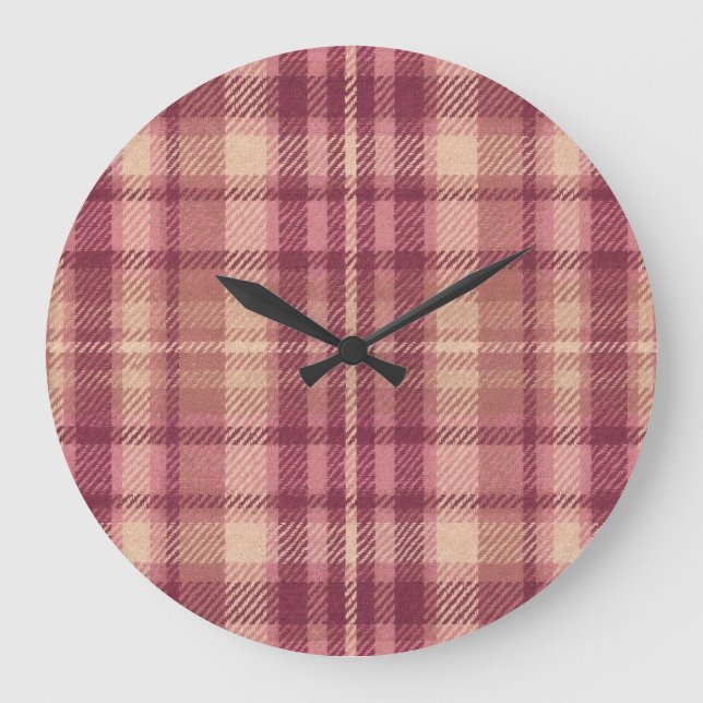 Dusty Rose Warm Muted Pinks Plaid Large Clock (Front)