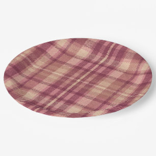 Dusty Rose Warm Muted Pinks Plaid Paper Plate