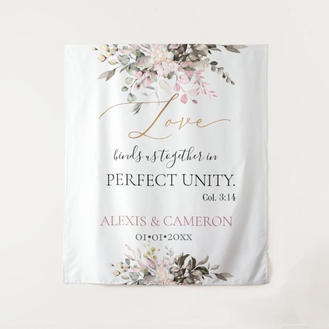 Dusty Rose Watercolor Eucalyptus, Col. 3:14 Tapest Tapestry (Front)