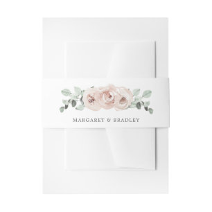 Dusty Rose Watercolor Floral Elegant Wedding Invitation Belly Band