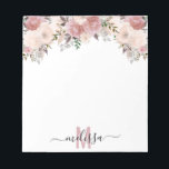 Dusty Rose Watercolor Floral flower Monogram   Notepad<br><div class="desc">This design may be personalized in the area provided by changing the photo and/or text. Or it can be customized by clicking Personalize this Template and then choosing the click to customize further option and delete or change the colour of the background, add text, change the text colour or style,...</div>