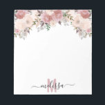 Dusty Rose Watercolor Floral flower Monogram   Notepad<br><div class="desc">This design may be personalized in the area provided by changing the photo and/or text. Or it can be customized by clicking Personalize this Template and then choosing the click to customize further option and delete or change the colour of the background, add text, change the text colour or style,...</div>