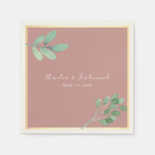 Dusty Rose Watercolor Greenery Wedding Napkins