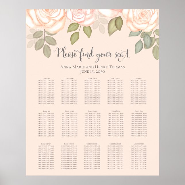 Dusty Rose Watercolor Wedding Seating Chart (Front)