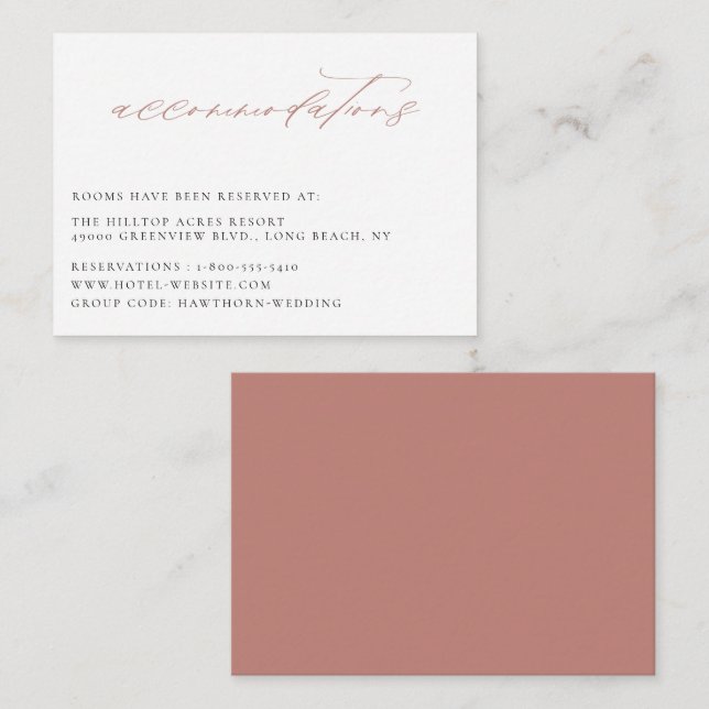 Dusty Rose Wedding Accommodations Enclosure Card (Front/Back)