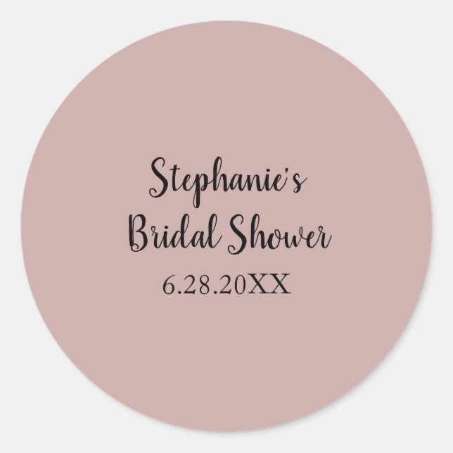 Dusty Rose Wedding Custom Light Pink Bridal Shower Classic Round Sticker (Front)
