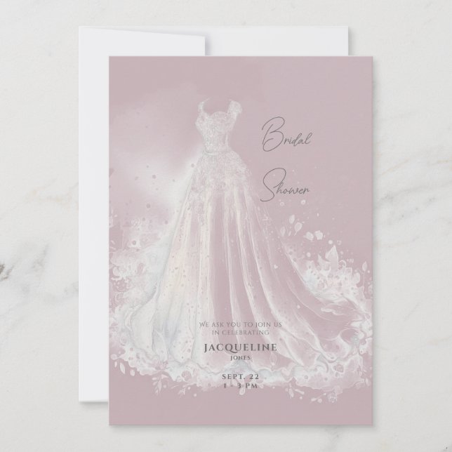 Dusty Rose Wedding Dress Bridal Shower Invitation (Front)